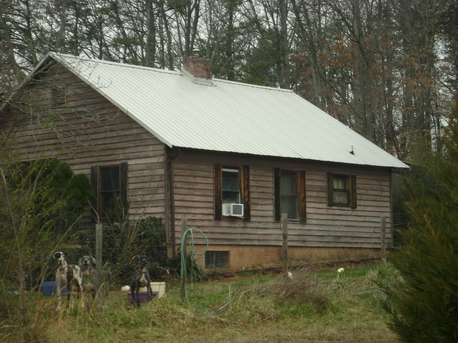 White metal roof on an old wood sided farmhouse, from a Metal Roof Installation job in Wetmore